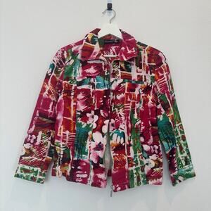 Diamonds and Pearls floral abstract colorful collared zip up blazer jacket PS